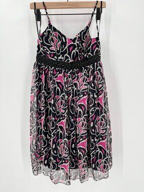Pirouette Los Angeles Girls JANICE Black Dress Pink Silk Chiffon Lined Size 16